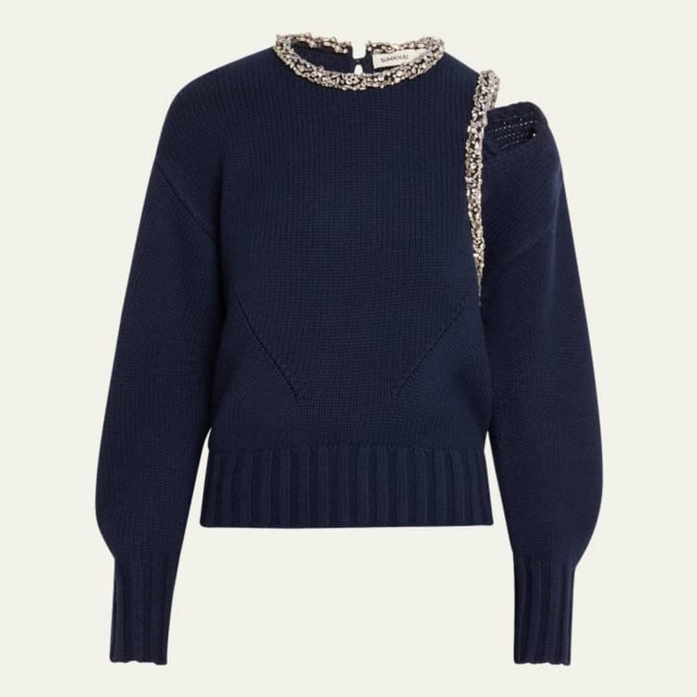SIMKHAI Monroe Embellished Wool-Cashmere Sweater
- Small